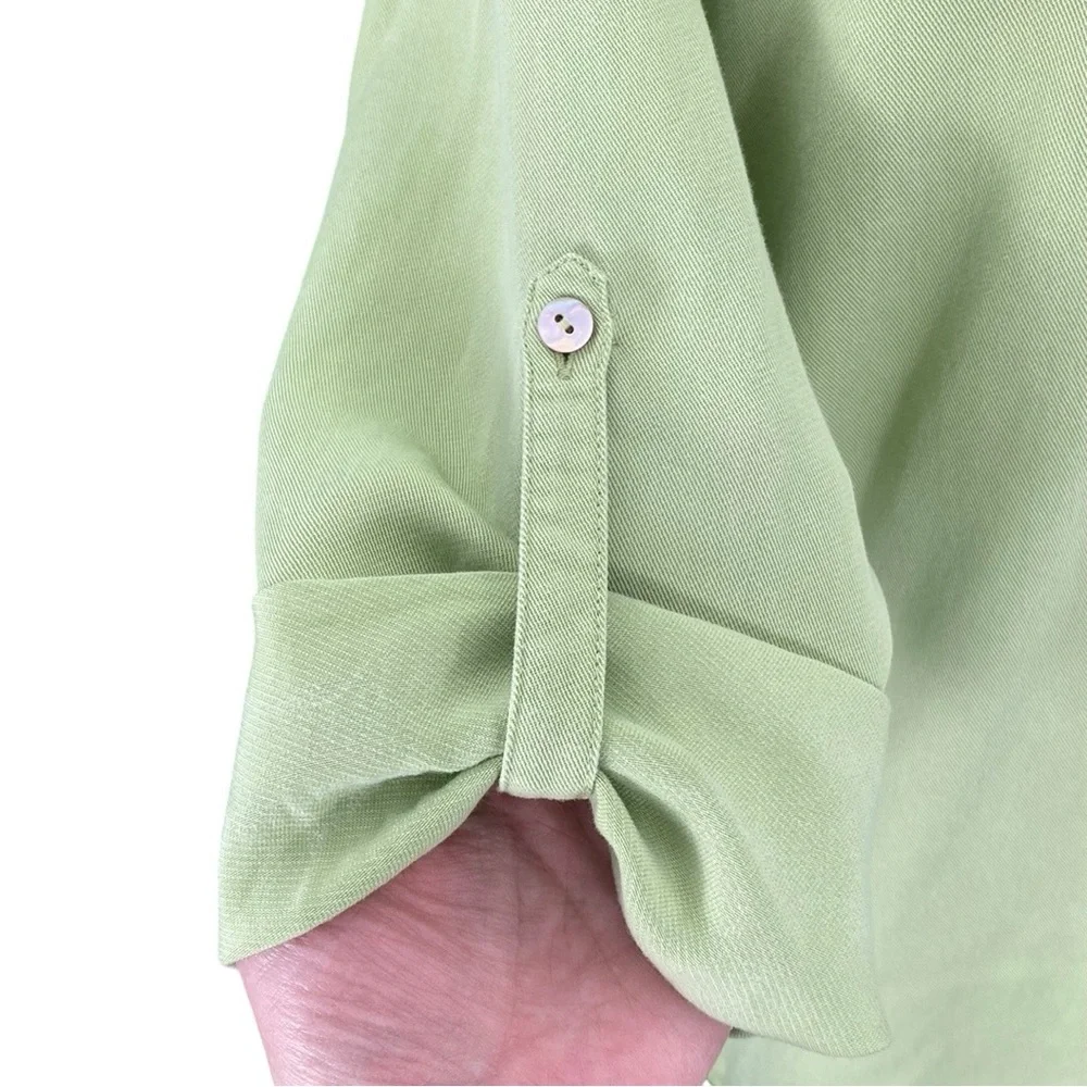 Soft Surroundings Lime Green 100% Tencel Casual Roll Sleeve Pullover Tunic Top - Picture 6 of 16